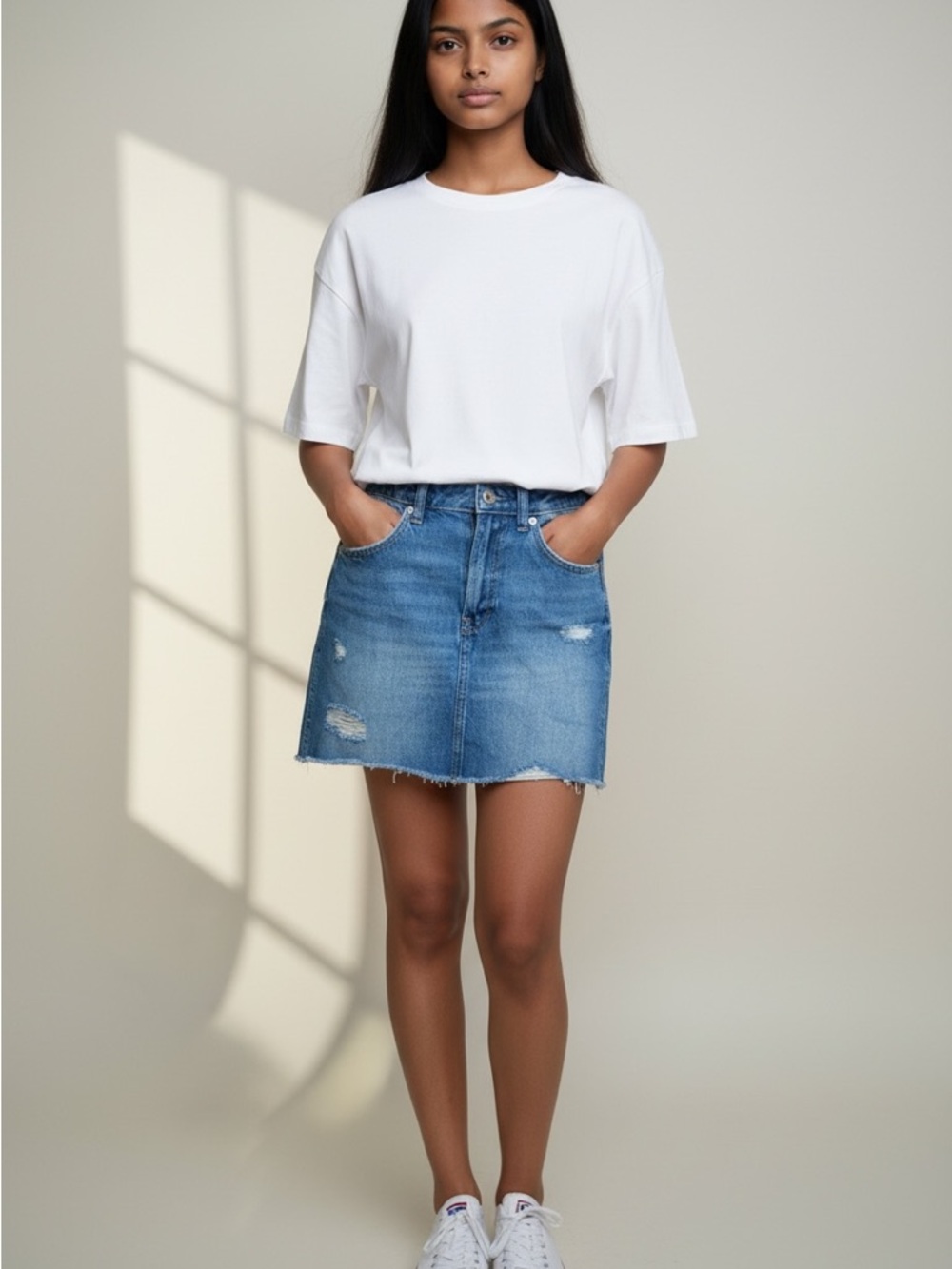 Girls GAP Light Blue Distressed Denim Mini Skirt